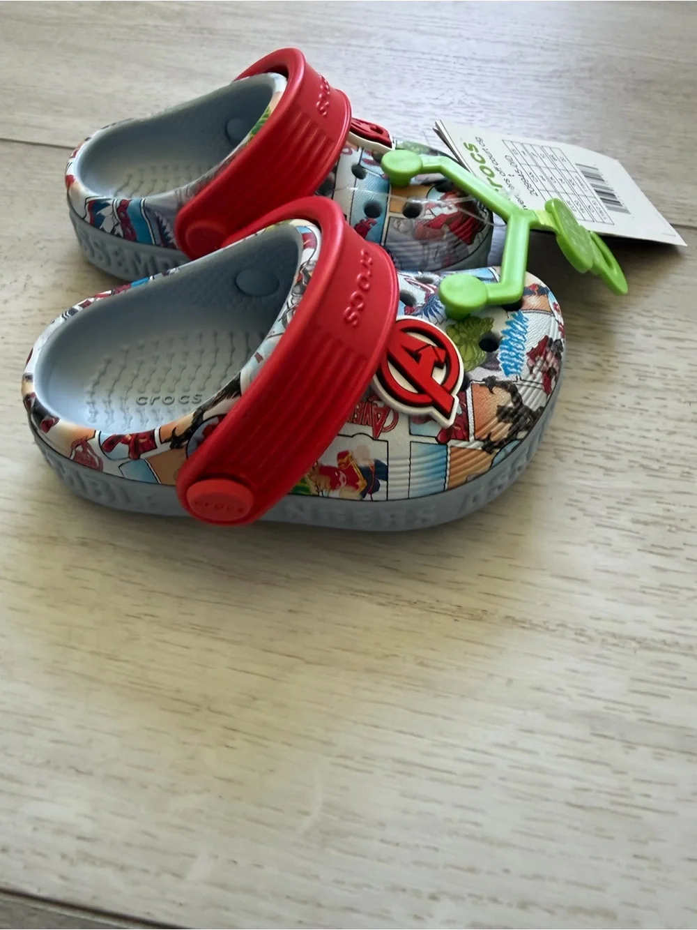 CROCS Kids Avengers Graphic Clog with Red Strap and Light Blue Base